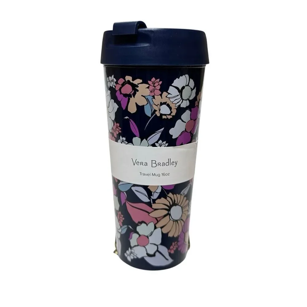 Vera Bradley Travel Mug 16oz Santa Fe Sun Drink Tumbler Cup NIB